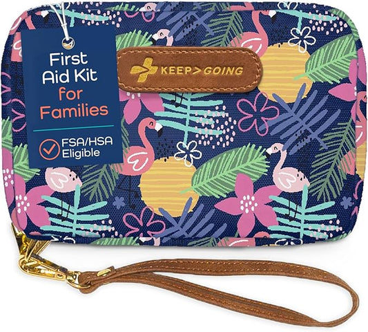 KeepGoing Travel First Aid Kit for Kids – 130 Pc. for Car, Home, Purse, Diaper Bag & Backpack with Latex-Free Bandages - Mini First Aid Kit Travel Size TSA-Approved