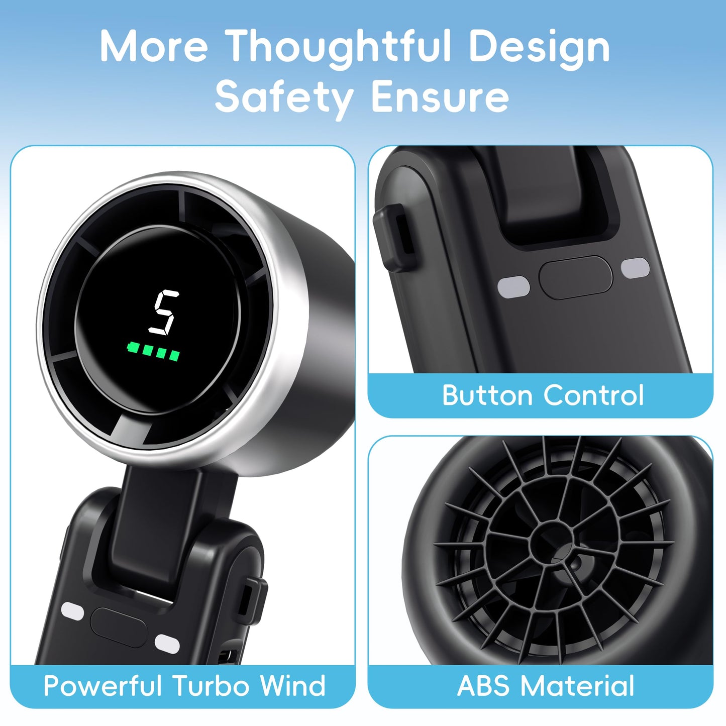 Morelax Personal Handheld Fan,High-Speed Turbo Fans,5-Speed with LED Display,Powerful Motor,4000mAh,USB Rechargeable Portable Cooling Fan for Outdoor Activities,Travel,Working,Black