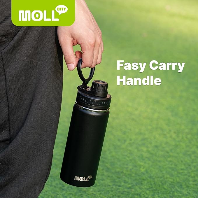 Kids Insulated Water Bottle-16 oz Stainless Steel Vacuum Wide Mouth Sports Flask with Silicone Boot-Reusable Metal Leak Proof Travel Water Bottle for Girls Boys, BPA-Free(Black)