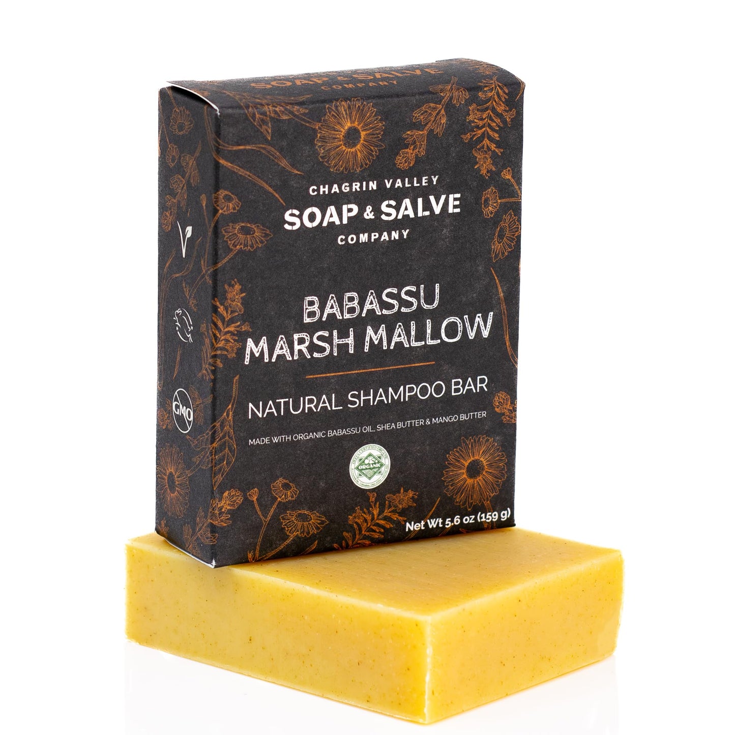 Chagrin Valley Soap & Salve Organic Babassu & Marsh Mallow Hair Shampoo Bar, Citrus Ginger Scent, 5.6 oz - For all Hair Care Types - Sulfate-Free, Vegan, Travel Shampoo that Adds Body, Bounce & Shine