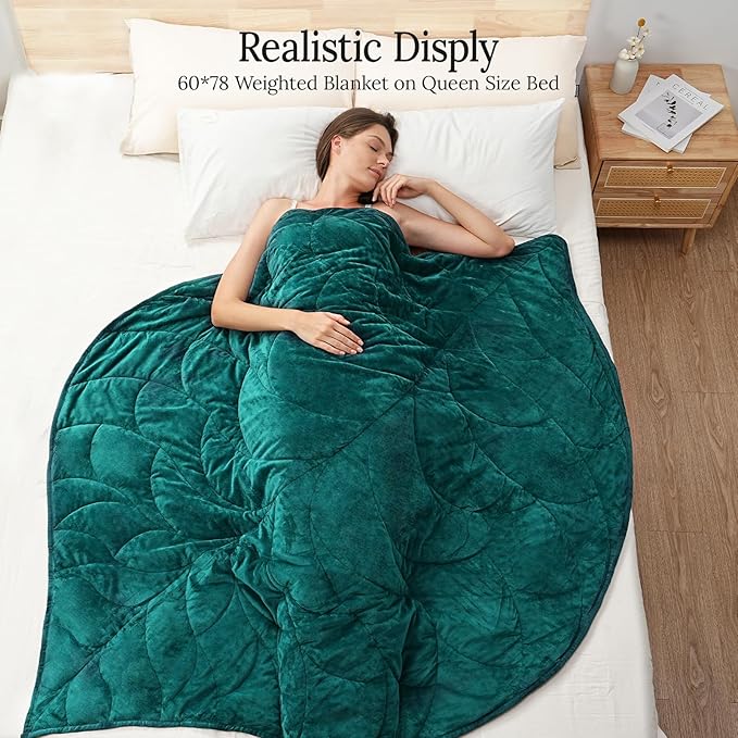 Kaisa Weighted Blanket for Adults (10 lbs, 60" x 78"), Soft Heavy Blanket Machine Washable, Queen Size Weighted Blankets with Glass Beads for Stress Relief and Sleep Promotion,Green