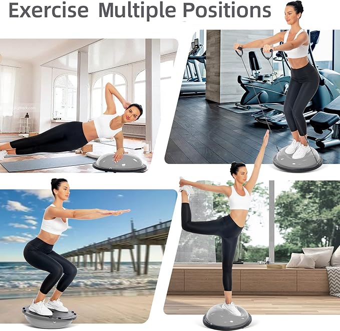 Balance Ball Trainer-Half Ball for Yoga with Resistance Band and Foot Pump, Improve Workout Half Balance Ball,Exercise Balance Ball for Stability Training and Home Gym