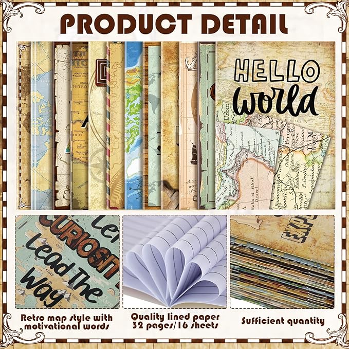 24 Pcs Travel The Map Notepad Travel Inspirational Gifts Notepads Mini Motivational Journal Notebooks Bulk Antique Map Patterns Small Pocket Notepads for School Office, 4.72 x 3.35 Inch,12 Styles