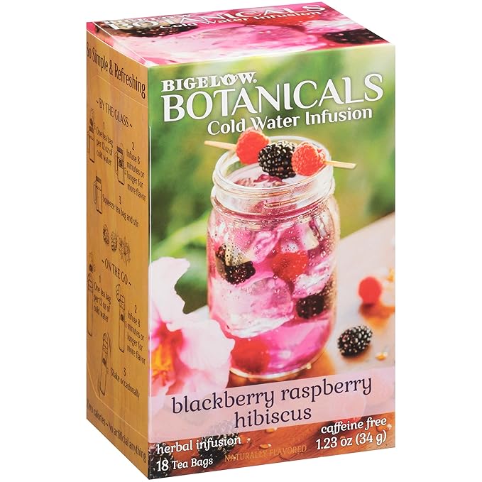 Bigelow Botanicals Cold Water Infusion Blackberry Raspberry Hibiscus Tea Bags 18 Count Box (Pack of 3), Herbal Infusion, Caffeine Free, 54 Tea Bags Total