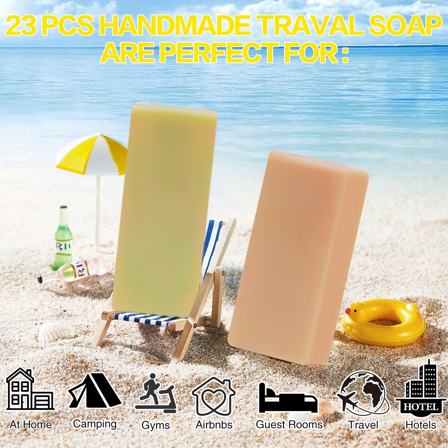 EKIVAO 23 Handmade Travel Soap Individually Wrapped, Mini Bar Bulk Body Bath, Travel Size Toiletries for Homeless Hotel Essentials Soap for Guest Bathroom