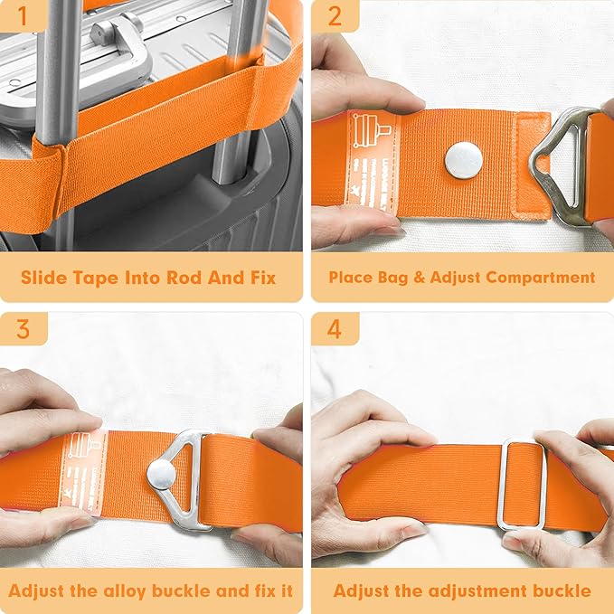 2-in-1 Travel Belt for Luggage Over Handle, Luggage Belt for Carry on Bag, Suitcase Straps, Add a Bag Bungees Luggage Straps Adjustable with Alloy Buckle,Hands-Free for Airport (Orange, 1 Pack)