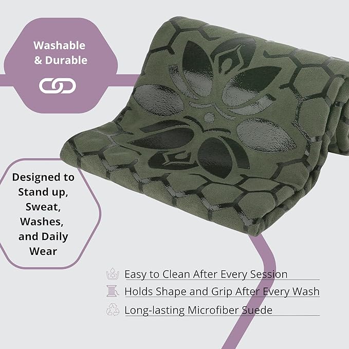 Clever Yoga Non-Slip Hot Yoga Towel – Non-Slip Grip for Hot Yoga, Sweat Absorbent, Honeycomb Silicone Grip, Stays Flat – Ideal for Pilates, Travel, Washable & Lightweight - Olive