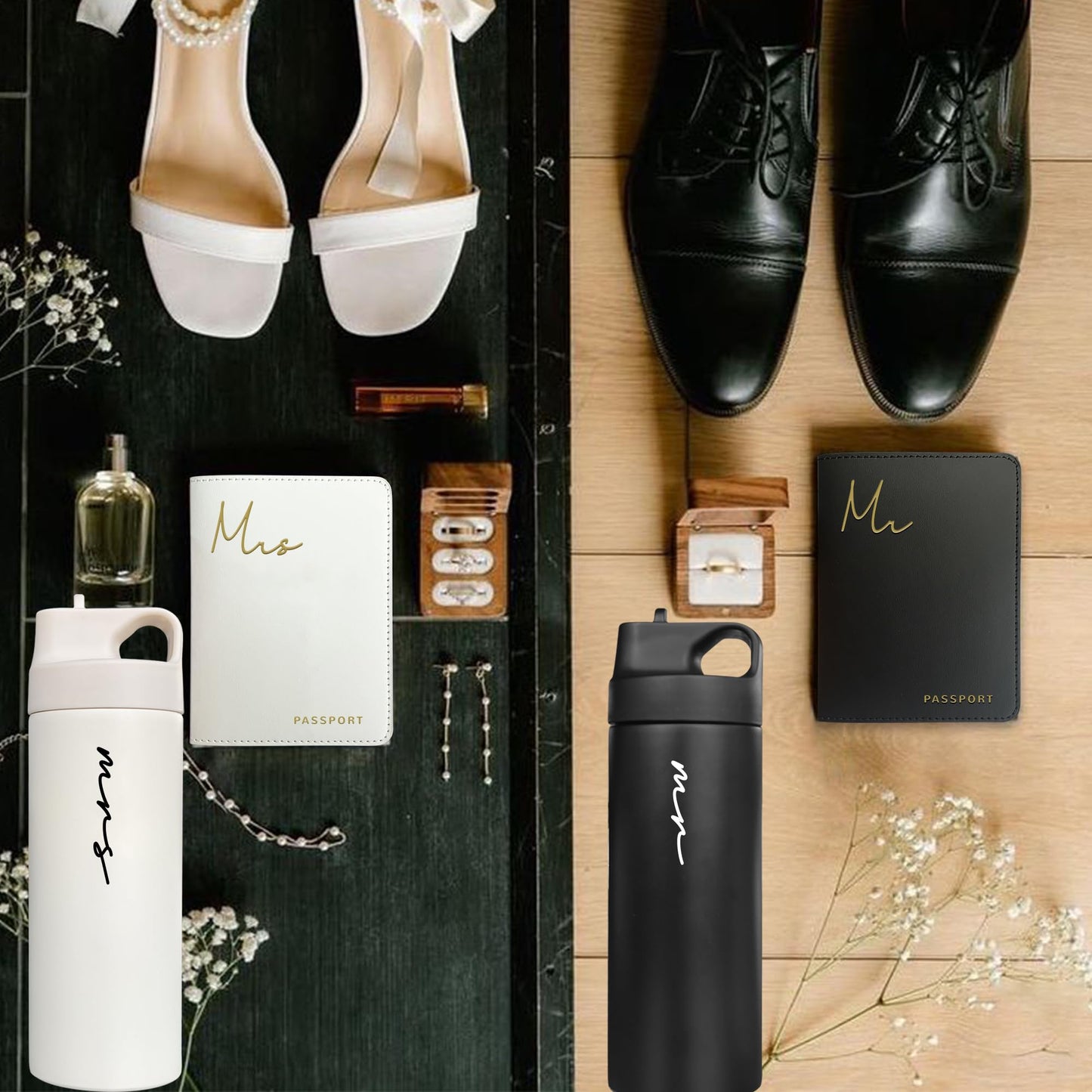 Mr&MrsGifts Couples Gifts Travel Tumblers Set of 2 Mr and Mrs Honeymoon Travel Mugs 16oz Double-Walled Insulated Cups for Wedding Bridal Shower Gifts(XZ-MM)