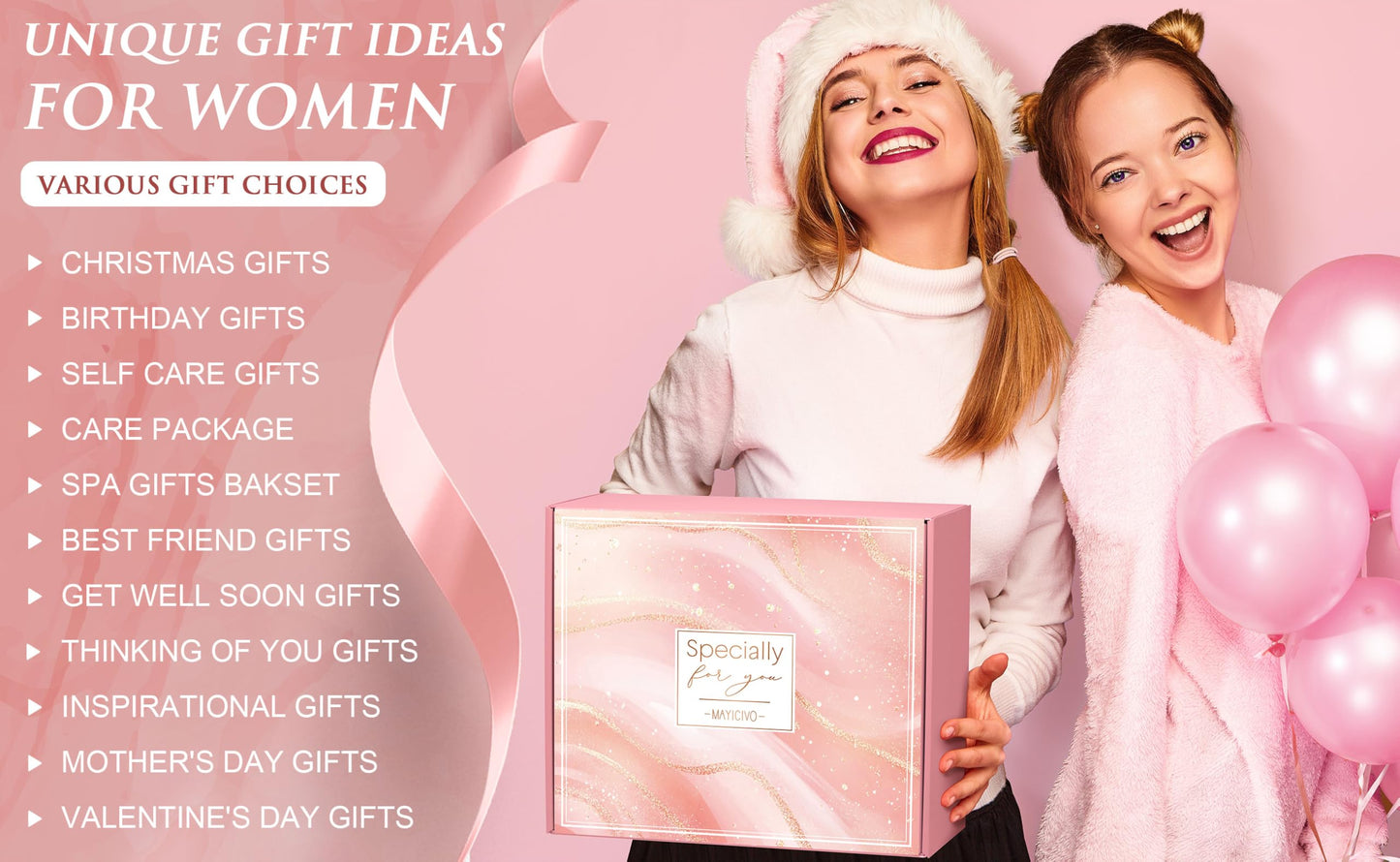 Birthday Gifts for Women, Self Care Gifts Get Well Soon Gifts Basket for Women, Rose Relaxing Spa Gifts Care Package w/ Luxury Blanket, Mothers Day Gifts for Mom Her Wife Girlfriend Friend Sister