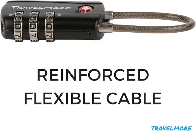 4 Pack TSA Approved Travel Combination Cable Luggage Locks for Suitcases & Backpacks - Black