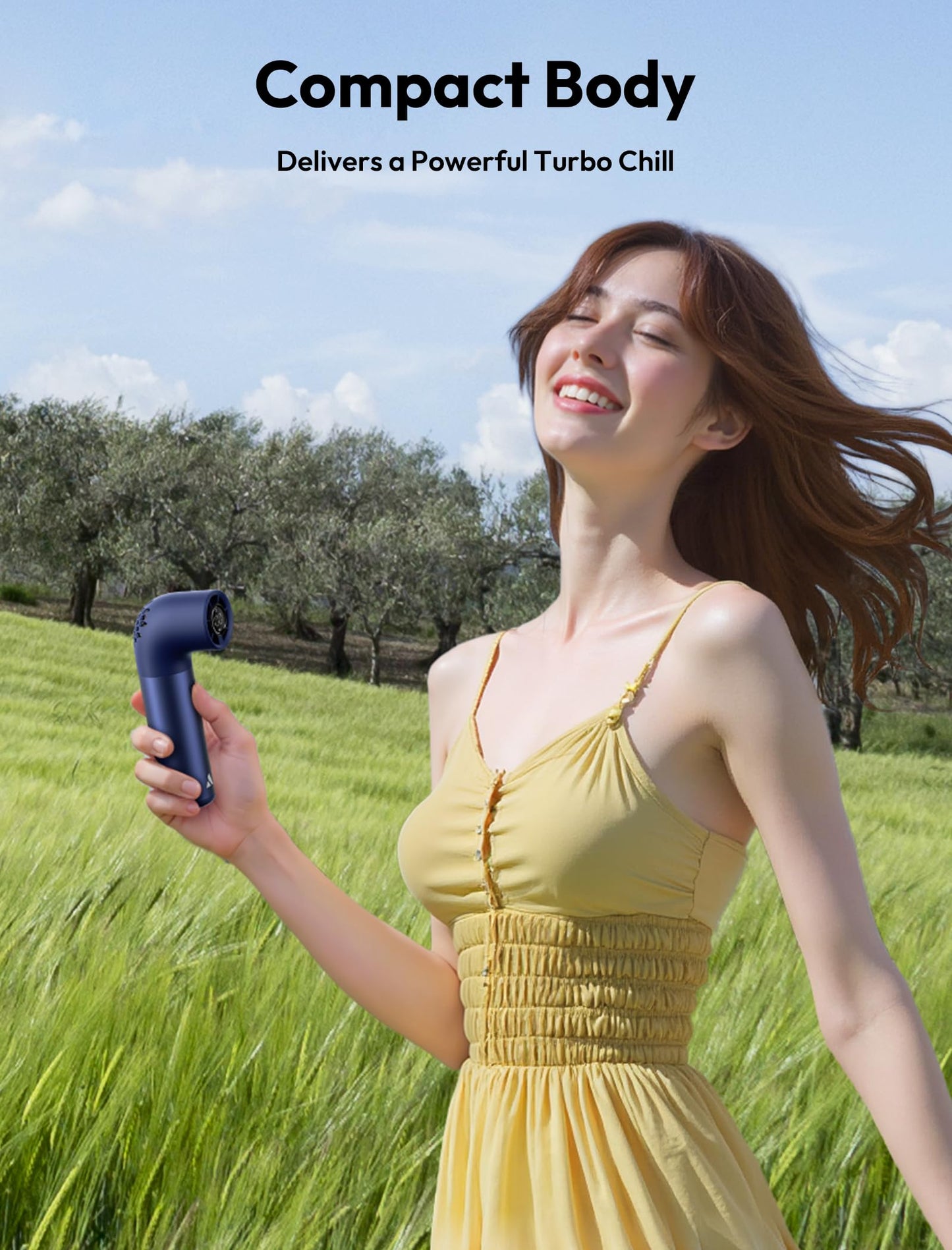 Aecooly Portable Handheld Fan, Powerful Turbo Air Tube Fan, 19000 RPM High Speed Aero Pro, 15H Max Cooling Time, 6 Speeds Aluminum Case, Mini Pocket Design, for Travel Beach Outdoor Activities -Blue