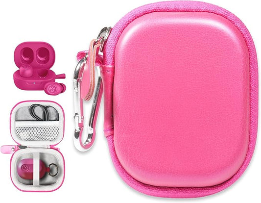 CaseSack Case for JLab Go Pop+,Go Air Pop, Air, Air Tones+/ Tones, JBuds Mini True Wireless Earbuds, Compact Organizer for The Charger case and Charger Cord (Pink)