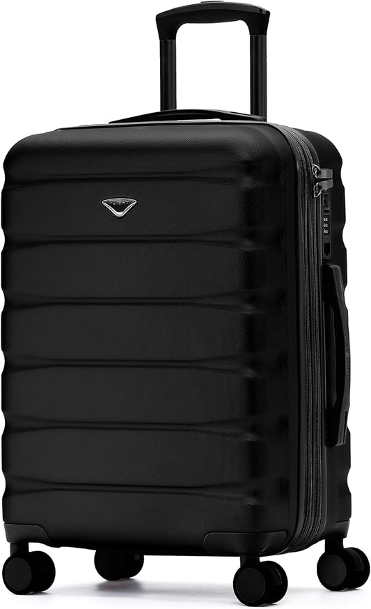 Carry On Suitcase Hardside Built In TSA Lock & USB Port Silent Double Spinner Wheels Maximum Overhead Carry-On Bag For Virgin & South West Approved Airlines( 24x16x10" ,Black )