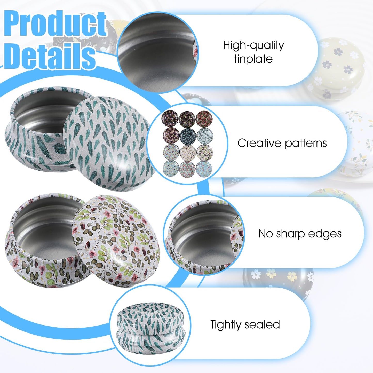 12 Pack Lip Balm Containers, Lip Balm Containers Empty - Reusable Mini Round Tinplate Jars with Lids, 20ml Small Flower Design for Travel, Camping, and Storage