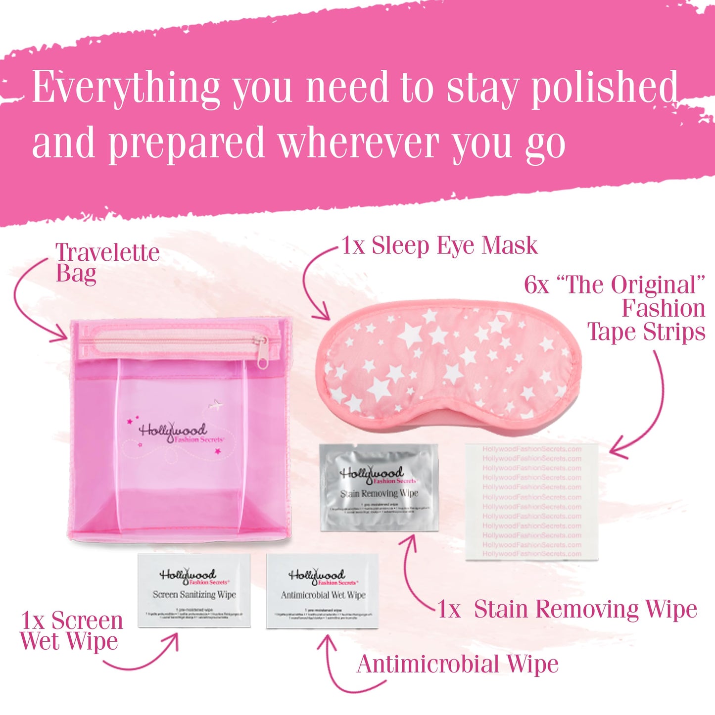 Hollywood Fashion Secrets Travelette Kit, Stay Prepared With Essential Travel Sized Beauty Items, Portable 13 Piece Set