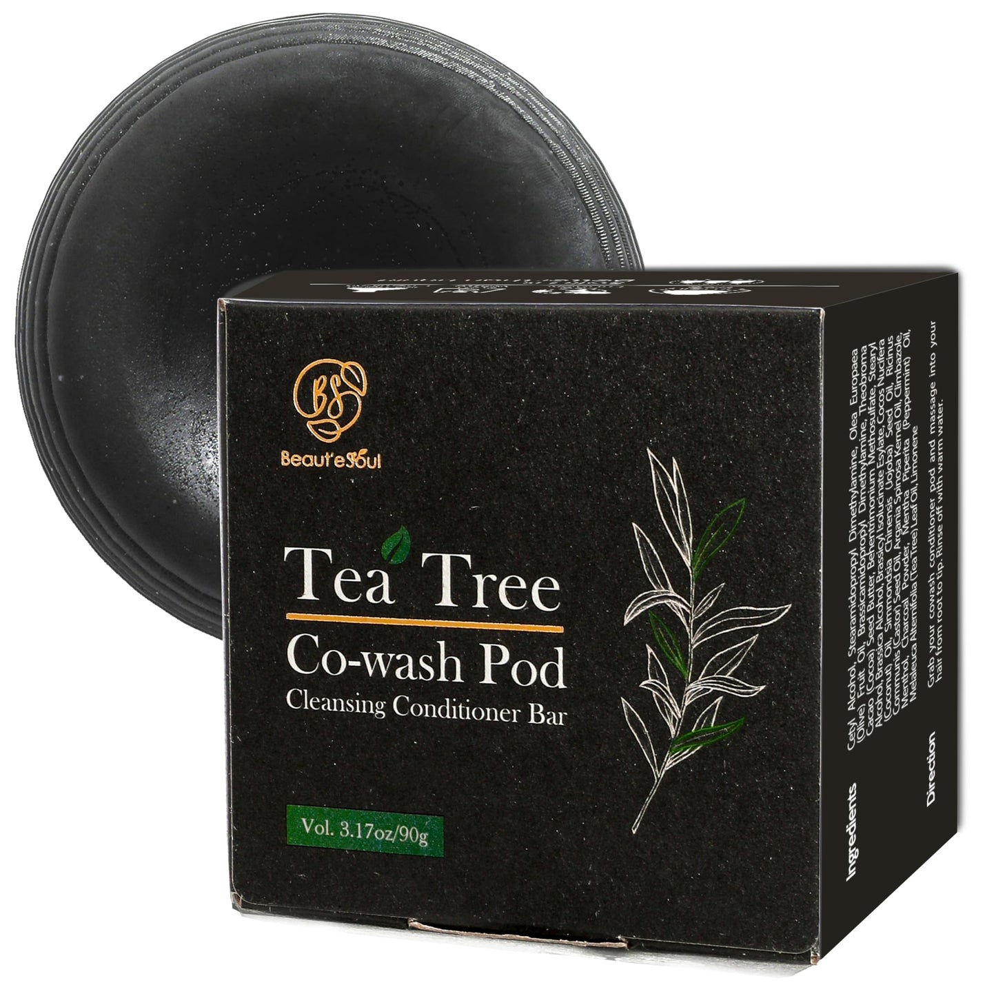 BEAUTE SEOUL Co-Wash Conditioner Bar for Curly Hair - Tea Tree & Charcoal Solid Cleanser for Dry Scalp, Buildup Removal & Moisture – Sulfate-Free, No Silicones, All Hair Types, 3.17oz