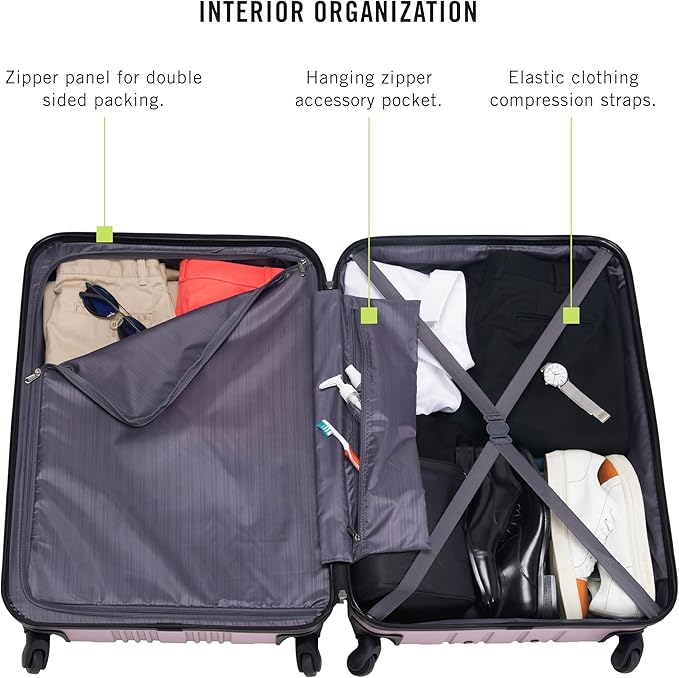 Kenneth Cole REACTION Out of Bounds Lightweight Hardshell 4-Wheel Spinner Luggage, Blush, 28-Inch Checked