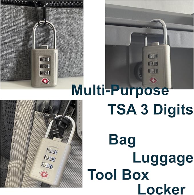 Combination Lock TSA Approved Lock 3 Digit Code Padlock Luggage Lock for Bags, Luggage, Backpacks, Toolboxes, Suitcases, Storage Cabinets
