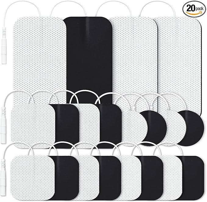 AUVON TENS Unit Replacement Pads Combination Set, 20 Packs Multiple Sizes Electrodes for TENS Unit, Reusable and Latex Free Pigtail TENS Pads for Multiple Pain Relief, 2mm Connector