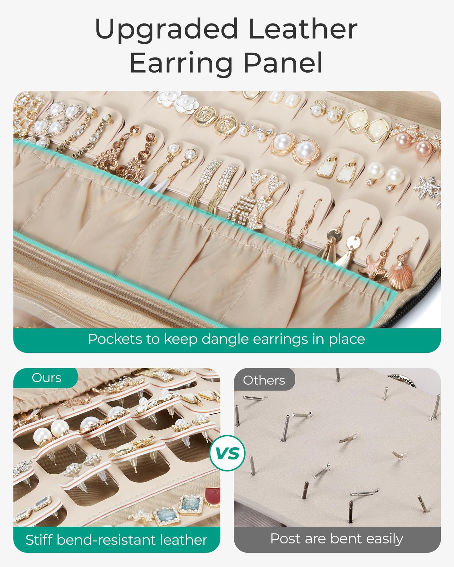 BAGSMART Jewelry Travel Case, Hanging Jewelry Organizer with Zipper Pockets, Large Capacity Puffy Jewelry Roll for Earrings, Necklaces, Rings on Closet, Wall, Door, Portable Travel Essentials, Black