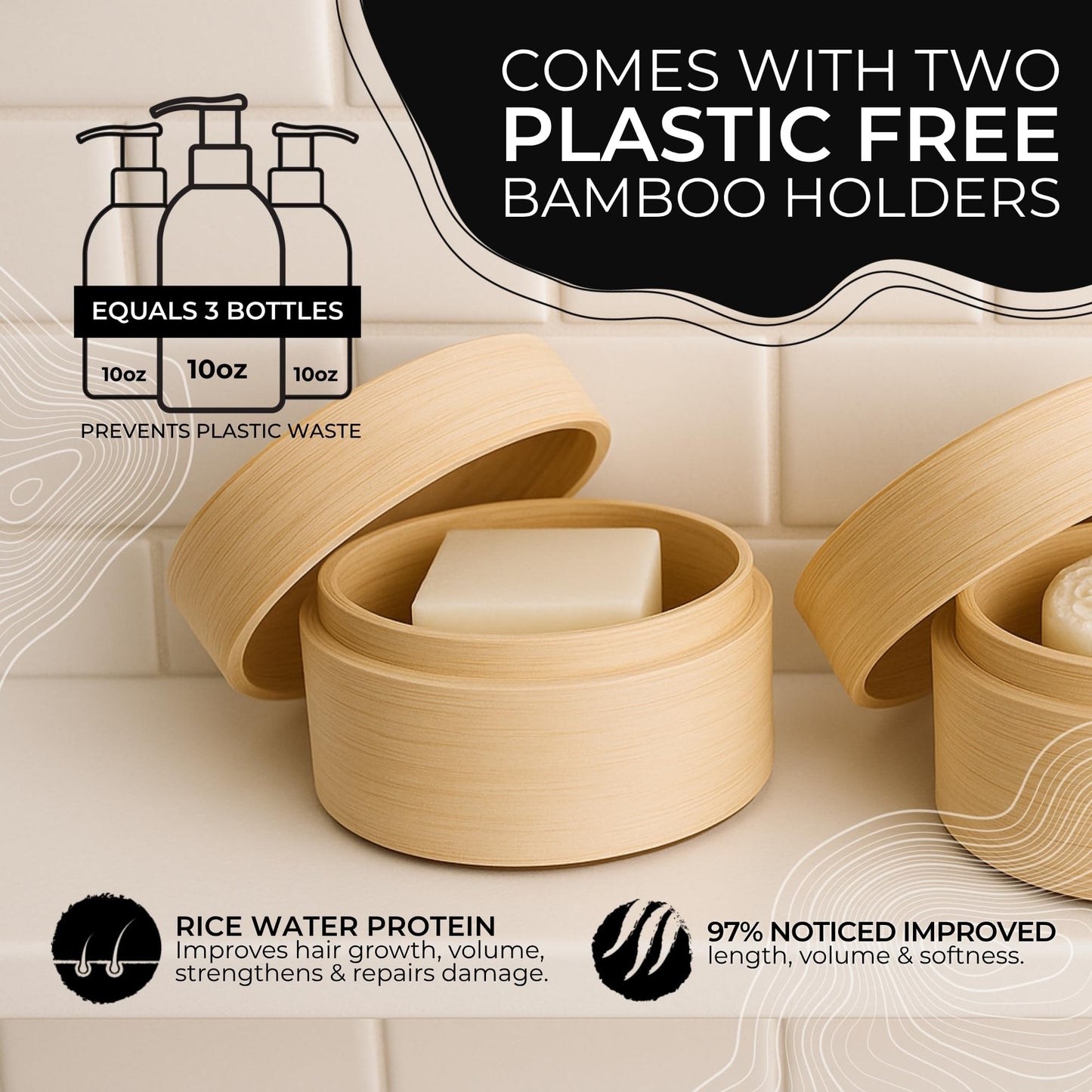 Viori Citrus Yao Shampoo and Conditioner Bar Set and Bamboo Holder - Made with Rice Water for Hair Growth - Handcrafted Sulfate Free Shampoo and Conditioner