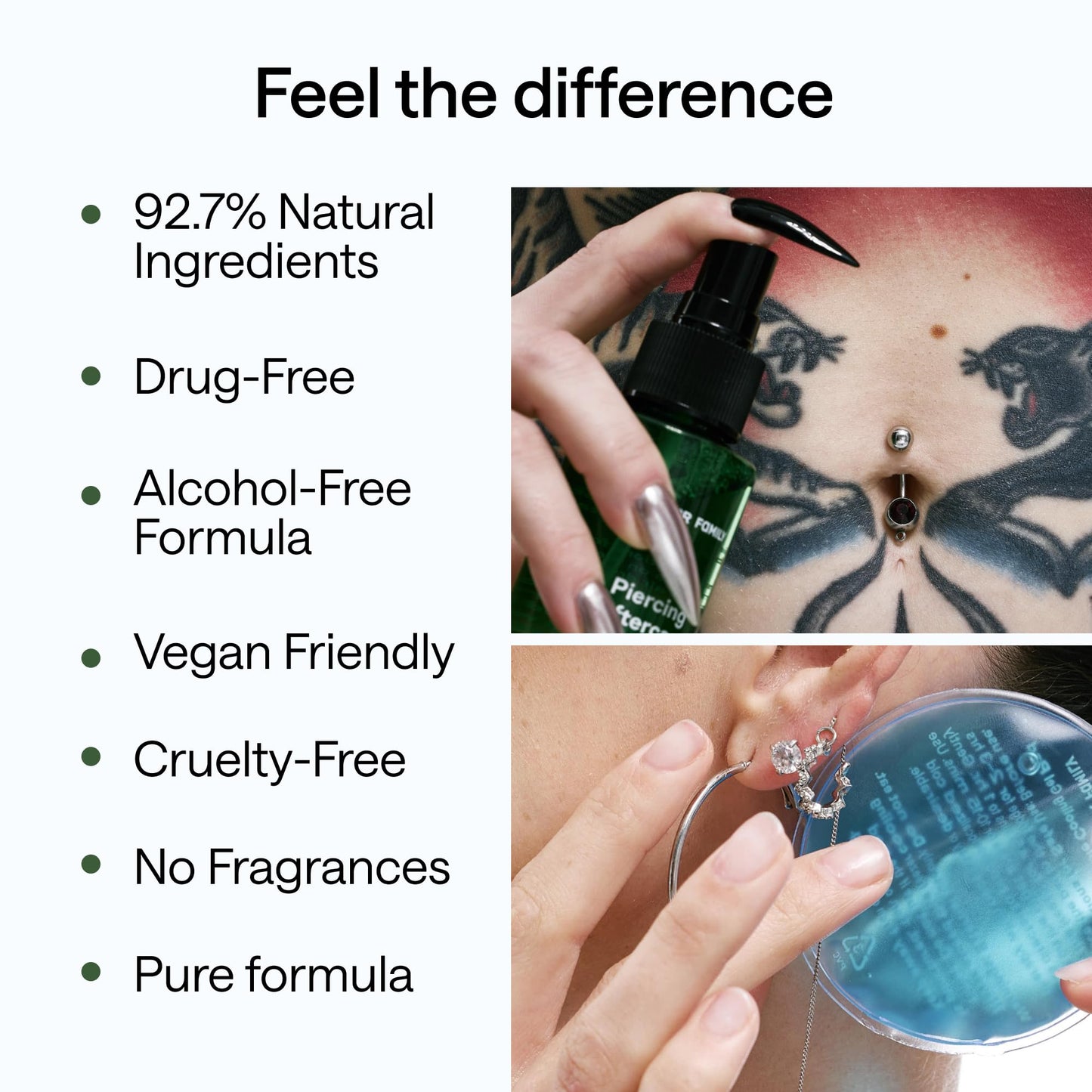 Piercing Aftercare Spray - Sterile Saline Solution for Piercings with Panthenol & Tea Tree Oil for Piercing Bumps Lip, Body, Nose Rings, & Ear Piercing Cleaner Keloid bump removal (3 Pack)