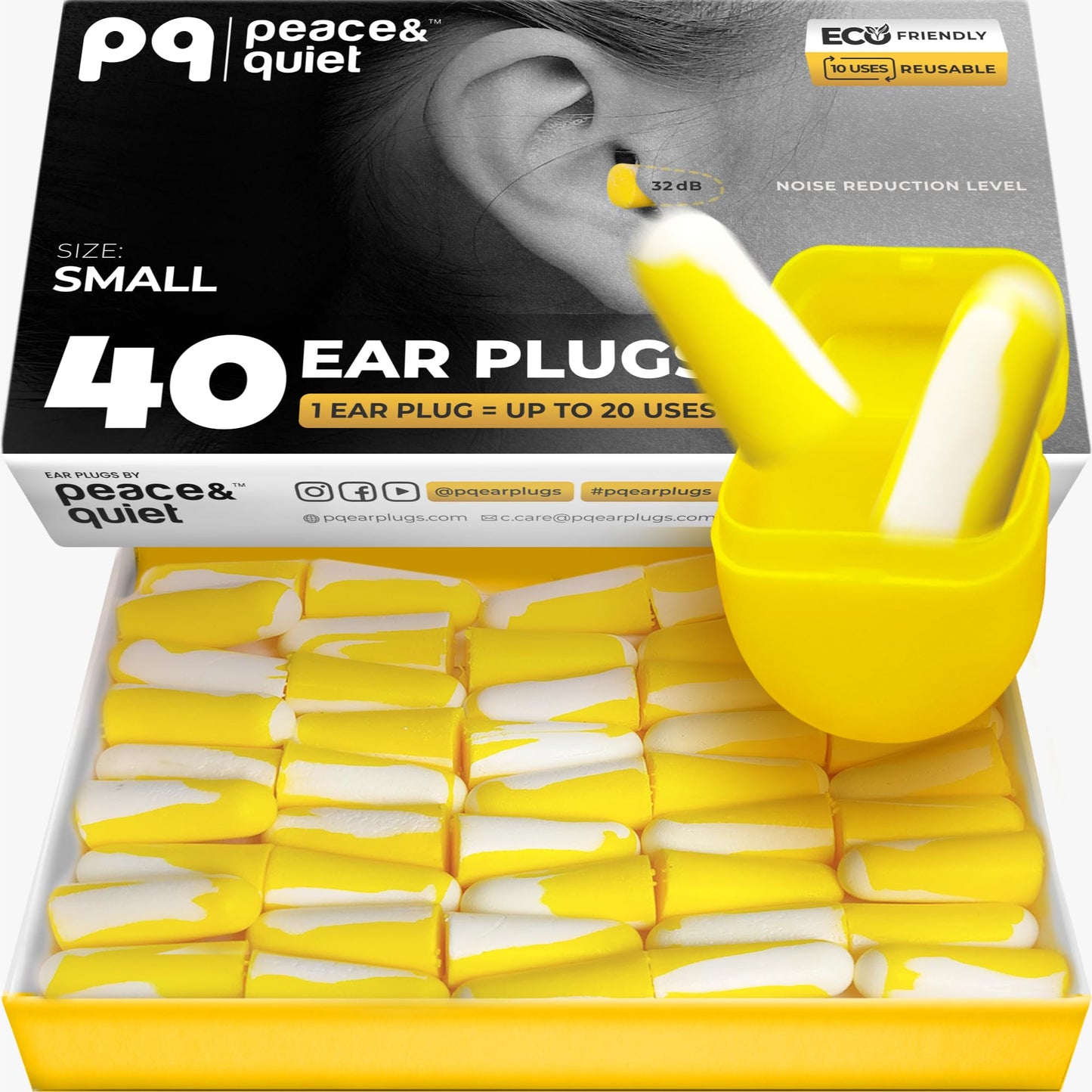 Peace&Quiet PQ Small Ear Plugs for Sleeping - 40 Earplugs for Sleep, Snoring, Small Ear Canals, Noise Cancelling 32 dB, Sound Blocking, for Women and Men