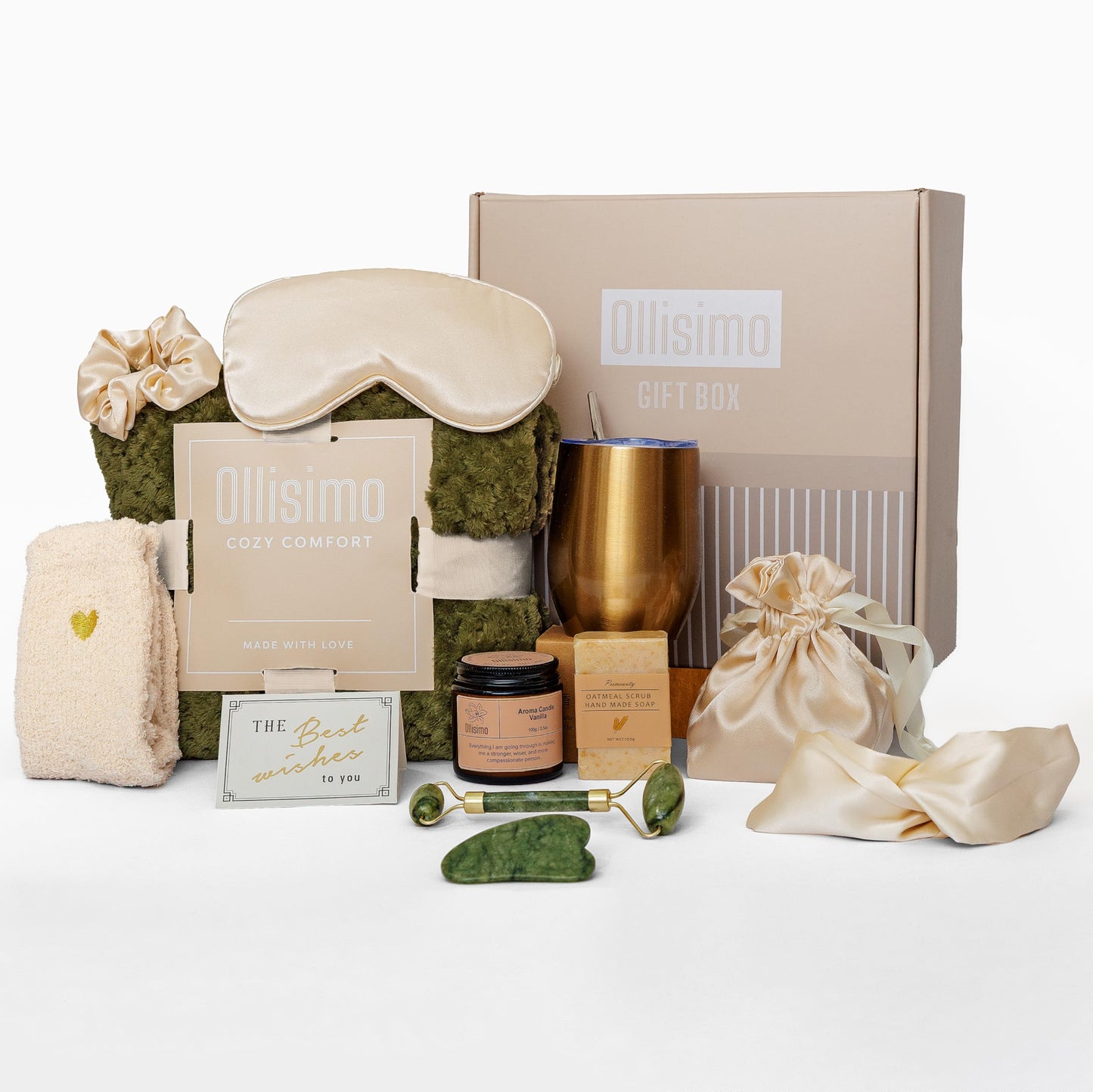 Ollisimo Luxury Gift Basket for Women – Spa Self Care Kit, Hug in a Box, Get Well Soon Package, Thinking of You Gift, Birthday Box, Relaxing Set, Sympathy Present for Her, Mom, Wife, Sister, Friend