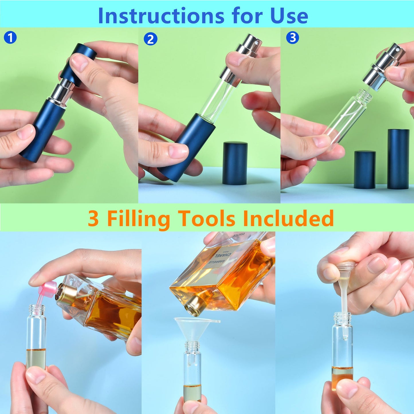 Yikimyfo 5 Pcs Travel Size Perfume Atomizer, 10ml/0.34oz Refill Bottle Mini Cologne Spray Bottle Refillable Perfume Bottle for Travel and Party with Tool