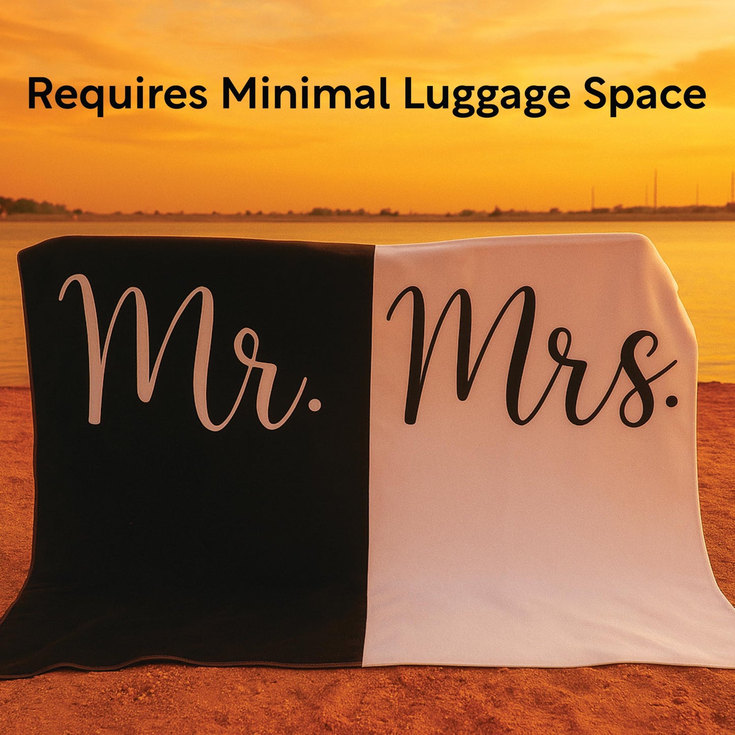 Ethisa Mr and Mrs Beach Towel - Honeymoon Just Married Towel For Beach - Wedding Gift for Newlywed Couple - Shareable Bride and Groom Towel Set - Thin Travel Friendly His and Her Beach Towel - 78"x59"