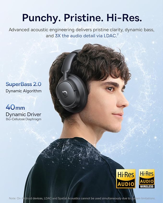 Baseus Bass BH1 NC Adaptive Active Noise Cancelling Headphones, Real-Time Adaptive Hybrid ANC, SuperBass 2.0, LDAC Hi-Res Sound, 80H Playtime, 5-Mic AI Clear Calls, Comfortable Fit, Bluetooth 6.0