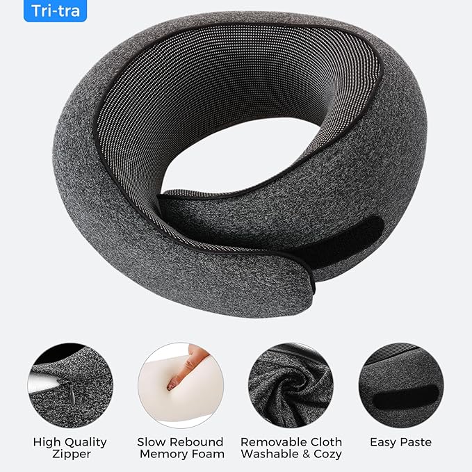 Travel Pillow,Travel Neck Pillows for Airplanes,Comfortable Breathable Cover,Memory Foam 360 Degree Support Stowable Pillows,Ideal Accessory for Sleeping Offices and Cars(Black)