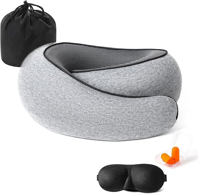 Neck Travel Pillow, Upgraded Travel Neck Pillow for Airplane Memory Foam Travel Pillow for Airplanes Offices and Cars Headrest Sleep, Portable Plane Accessories