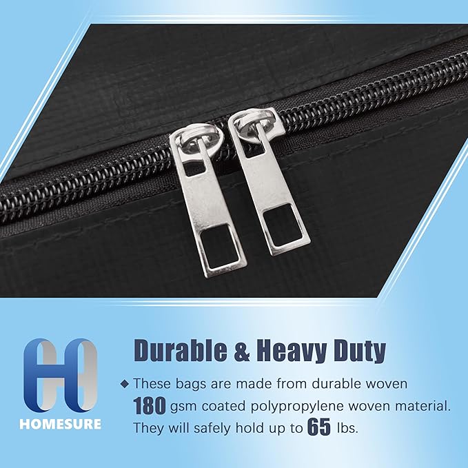 8 Pack Large Strong Bags with Zippers & Carrying Handles - Water-Resistant - Heavy Duty Storage Tote for Space Saving, Fold Flat, Alternative to Moving Box (Black)