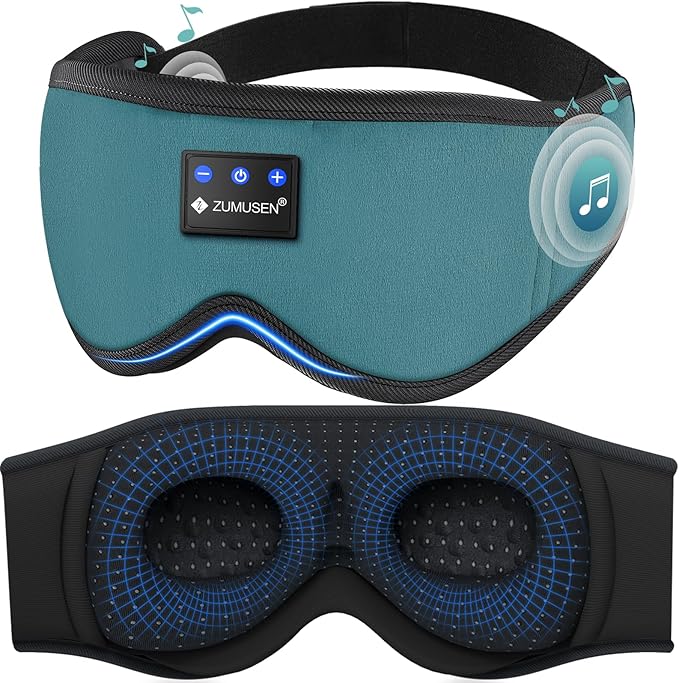 ZUMUSEN Bluetooth Sleep Headphones, 3D Wireless Music Eye Mask with Ultra-Thin Stereo Speakers, Adjustable Sleep Mask for Side Sleepers, Perfect for Travel, Meditation, Relaxation