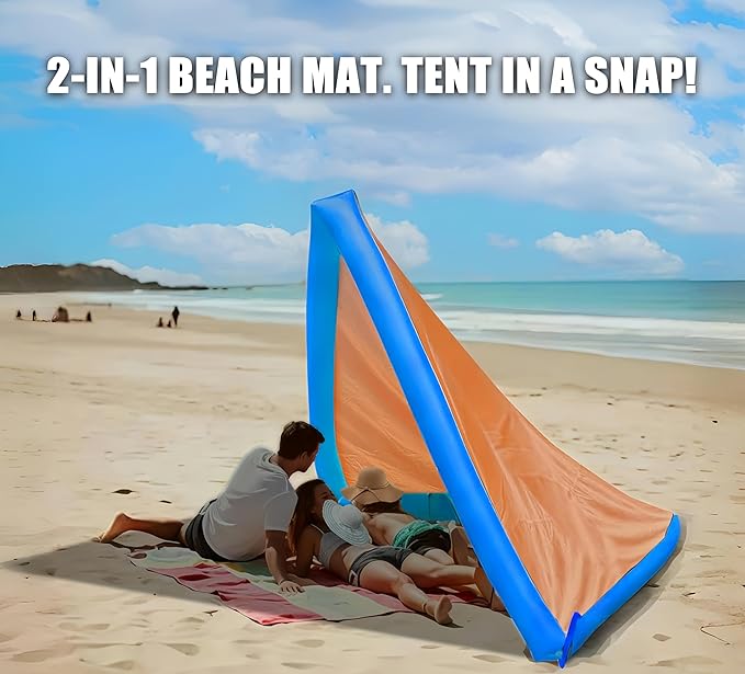 Large Beach Blanket Sandproof, 79"×83" Beach Mat for Family, Beach Mats with Pillow, Camping Sleeping Mat Portable Outdoor with Side Walls, Beach Essentials