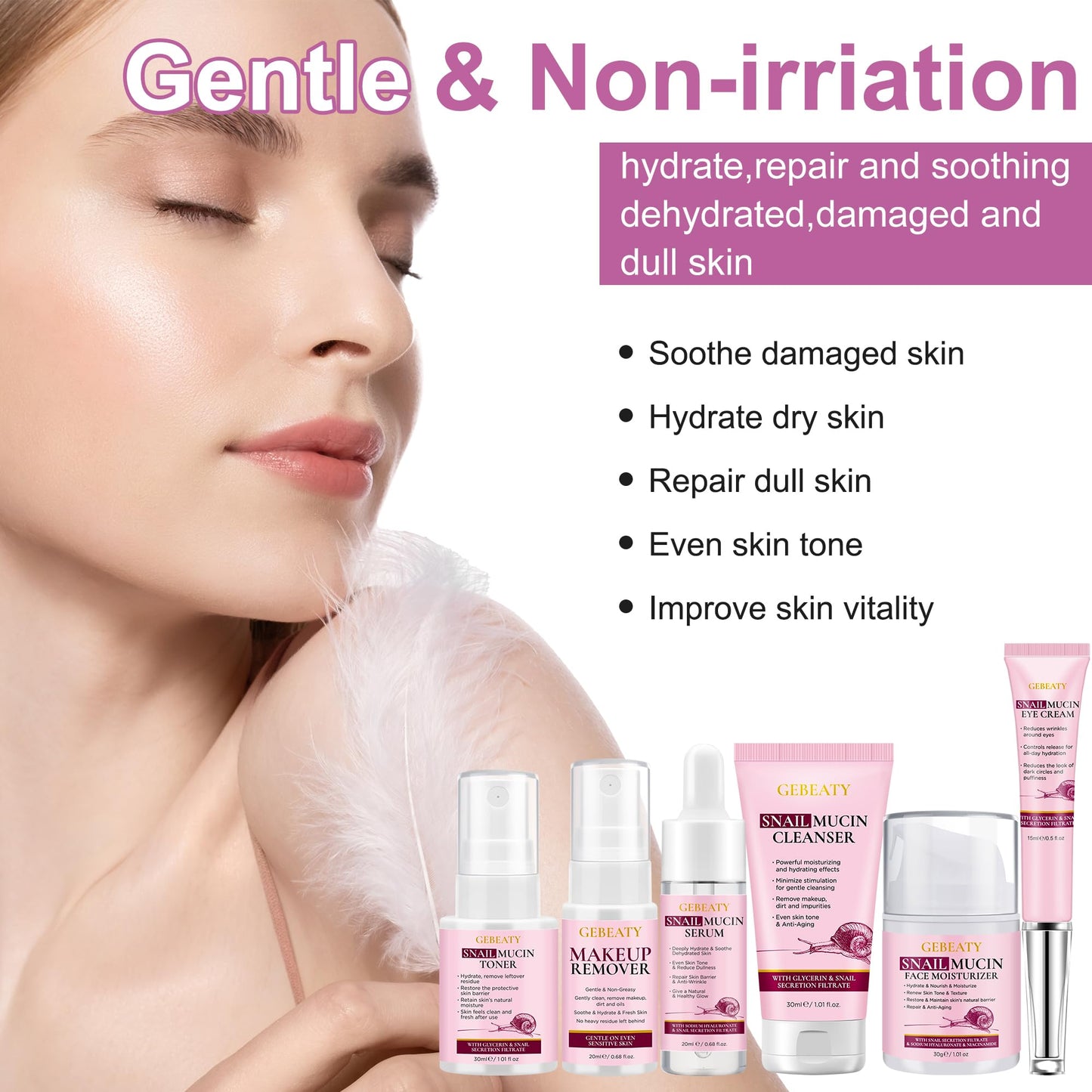 Skin Care Set,Korean Snail Mucin Essence Anti-aging Moisturize Repair Soothe Hydrate,Glass Skincare Routine Kit for Dull & Dry Skin,Skincare Gift Set Teens Stocking Stuffers Christmas Gifts for Women