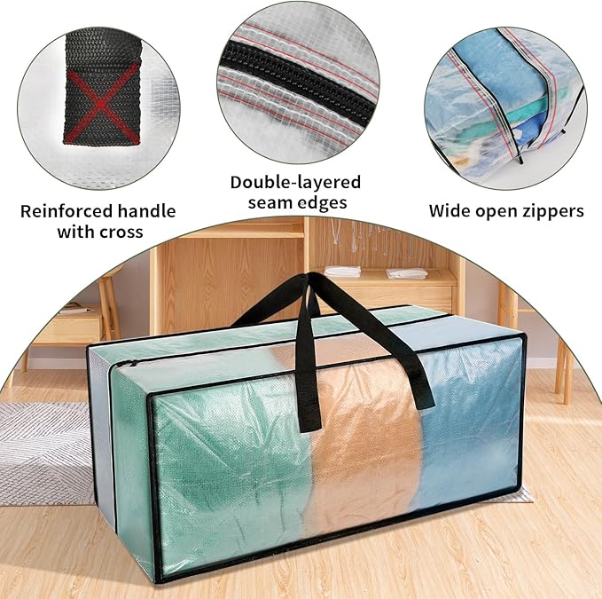 6 Pack Heavy Duty CLear Moving Bags, Large CLear Storage Bags for College Dorm Room Essentials, Alternative to Moving Boxes, Compatible with IKEA Frakta Cart