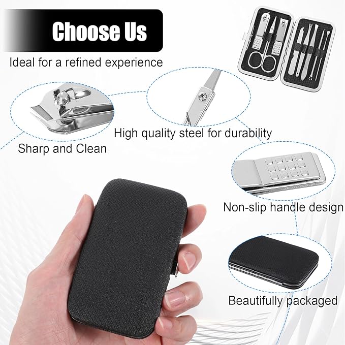 12 Sets Manicure Set 8 in 1 Stainless Steel Nail Grooming Set Professional Manicure and Pedicure Kit Bulk Cuticle Nail Care Foot Pedicure Tools with Portable Travel Case for Men Women