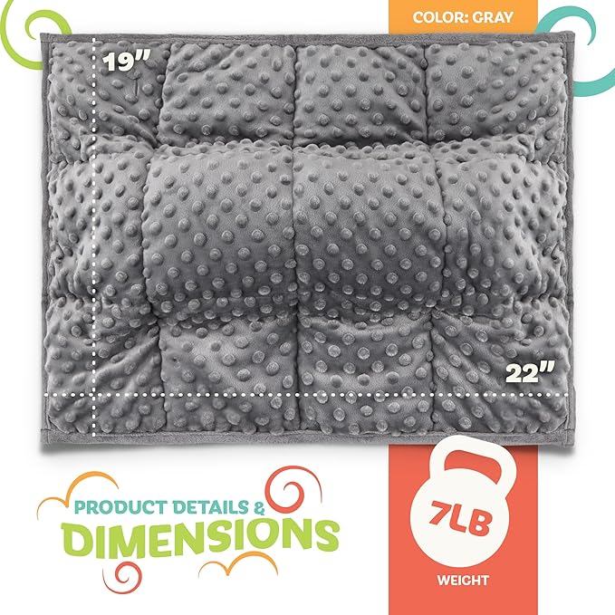 7lb Weighted Blanket (Grey) – Plush Minky Lap Pad with Sensory Support for Autism or ADHD, Giftable Weighted Blanket with Travel Bag for Ages 6–12