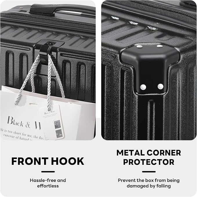 20 Inch Carry On Luggage With Cup Holder & USB Port, Airline Approved TSA-locked Luggage, Lightweight PC Material Travel Suitcase With 360° Spinner Wheel (14-20-24-28in Black, 14-20-24-28in)