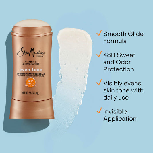 SheaMoisture Antiperspirant Deodorant Stick Even Tone Vitamin C & Niacinamide 2 Count for 48HR Sweat & Odor Protection with No Parabens & No Mineral Oil 2.6 oz