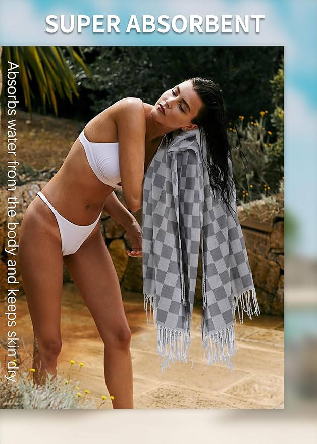 8 Packs Turkish Beach Towel Blanket Set Pool Bath Towels Bulk Multipack Travel Sand Free Quick Dry Extra Large Oversized Cute Big Cotton Soft Lightweight Compact Checkered Proof Cloud Men Women Adult