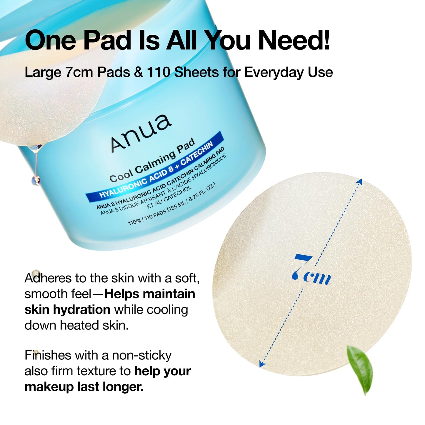 Anua 8 Hyaluronic Acid Catechin Calming Pad, Pore Care & Cooling Effect with Korean Toner pad, Quick & Easy Hydrating Daily Face Mask, Makeup Prep Routine, Korean Skin Care (185ml,110 Pads)