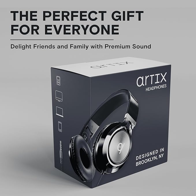 ARTIX CL750 Wired Headphones with Mic & Volume Control — Noise Isolating On-Ear Headphones for Computer and Laptop Wired, Plug in Corded Headphone Over Ear with Wire (Foldable, Aux Jack 3.5mm)