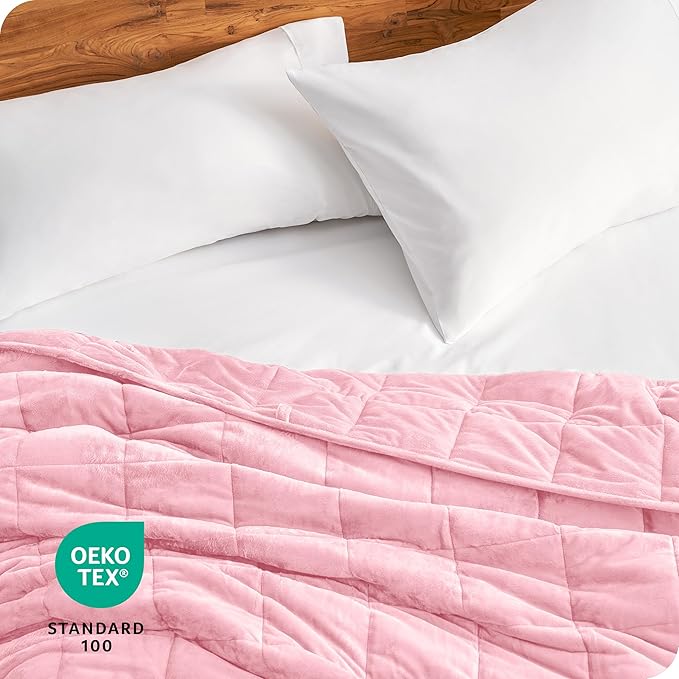 Bare Home Weighted Blanket Twin or Full Size 10lb (40" x 60") for Adults - Minky Fleece - Premium Heavy Blanket Nontoxic Glass Beads (Light Pink, 40"x60")