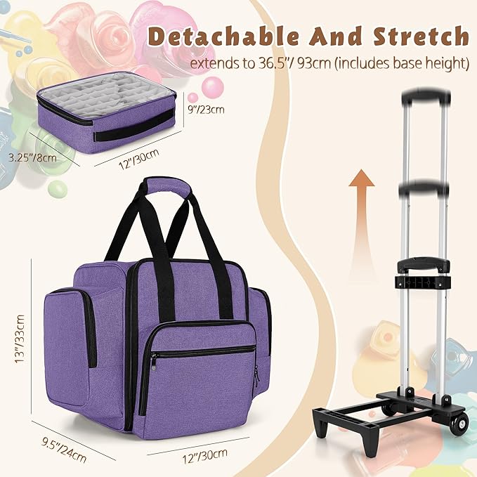 BAFASO Rolling Nail Polish Organizer Holds 144 Bottles, Nail Polish Case with a Detachable Dolly and 3 Removable Cases (Patented Design), Purple