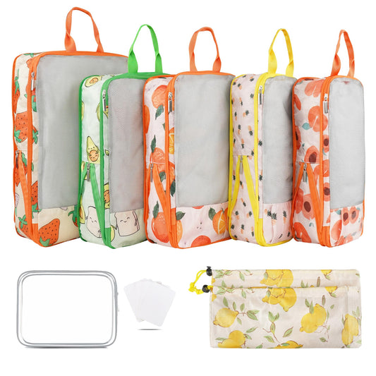 Hitanfe 7 Pcs Compression Packing Cubes Travel for Suitcases, Luggage Organizer Washable Storage Bags Set for Backpack Travel- Packaging Cubes for Carry-Ons and Storage