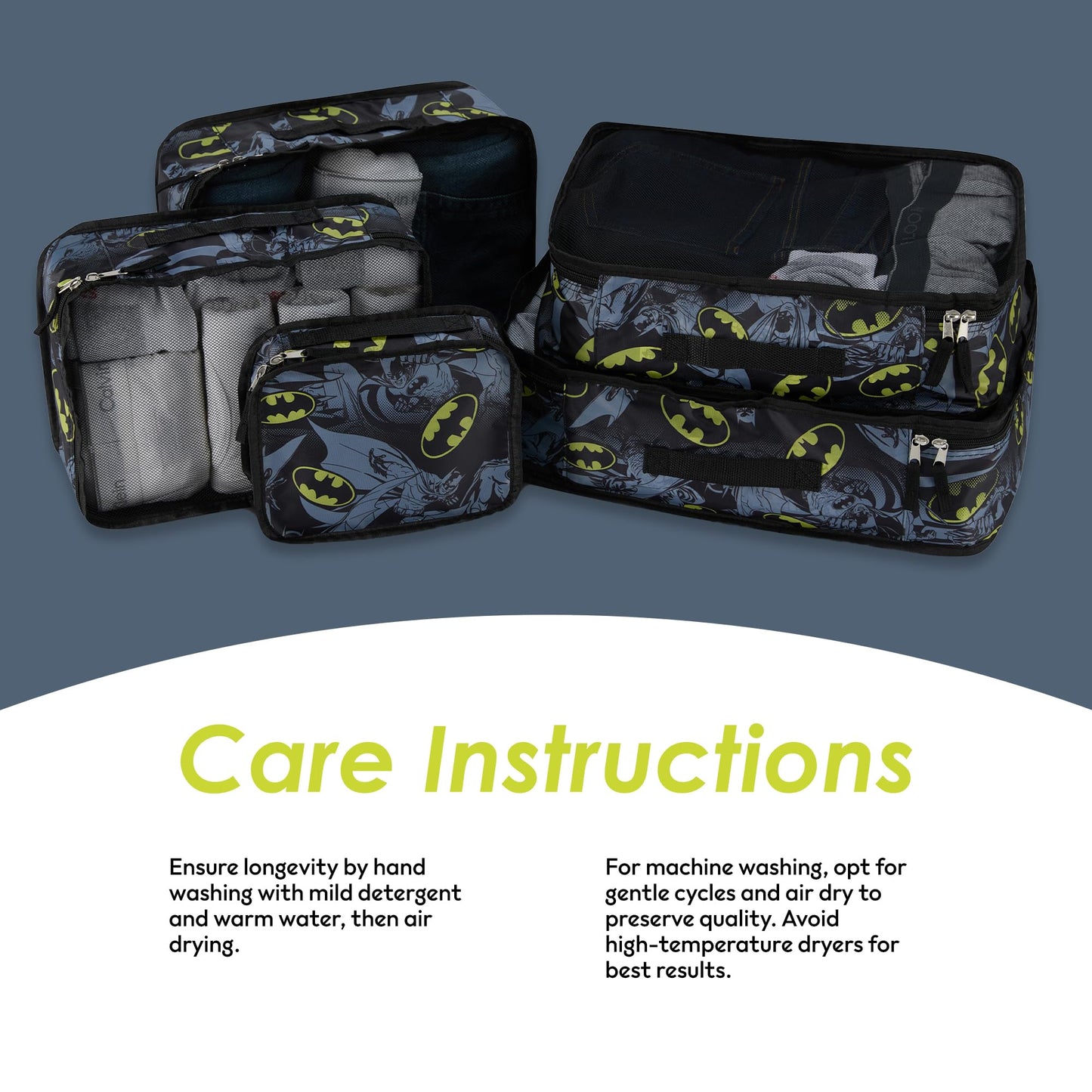 DC Comics Batman Packing Cube Set - Batman, Robin, Superman, Joker - 5 Piece Packing Cube Travel Essential - Luggage Organizer Set - For Kids,Teens,Adults