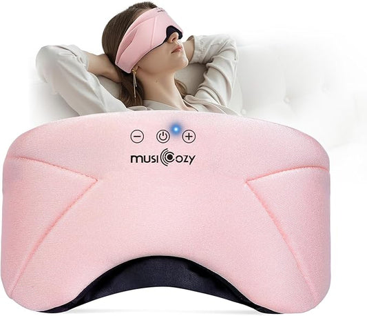 MUSICOZY Sleep Headphones, Bluetooth 5.4 Sleep Mask, Washable Zipper Eye Mask with HD Stereo Speakers, Cooling Ice Silk Fabric, 14H Playtime Wireless Headband Headphones for Side Sleepers